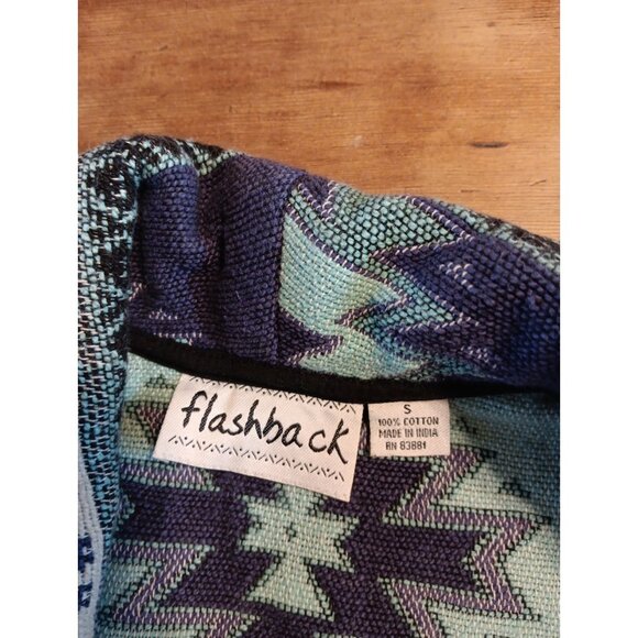 Vtg Flashback Southwest Moose Tapestry Jacket Womens S Aztec Blue Coat Blanket - Picture 5 of 5